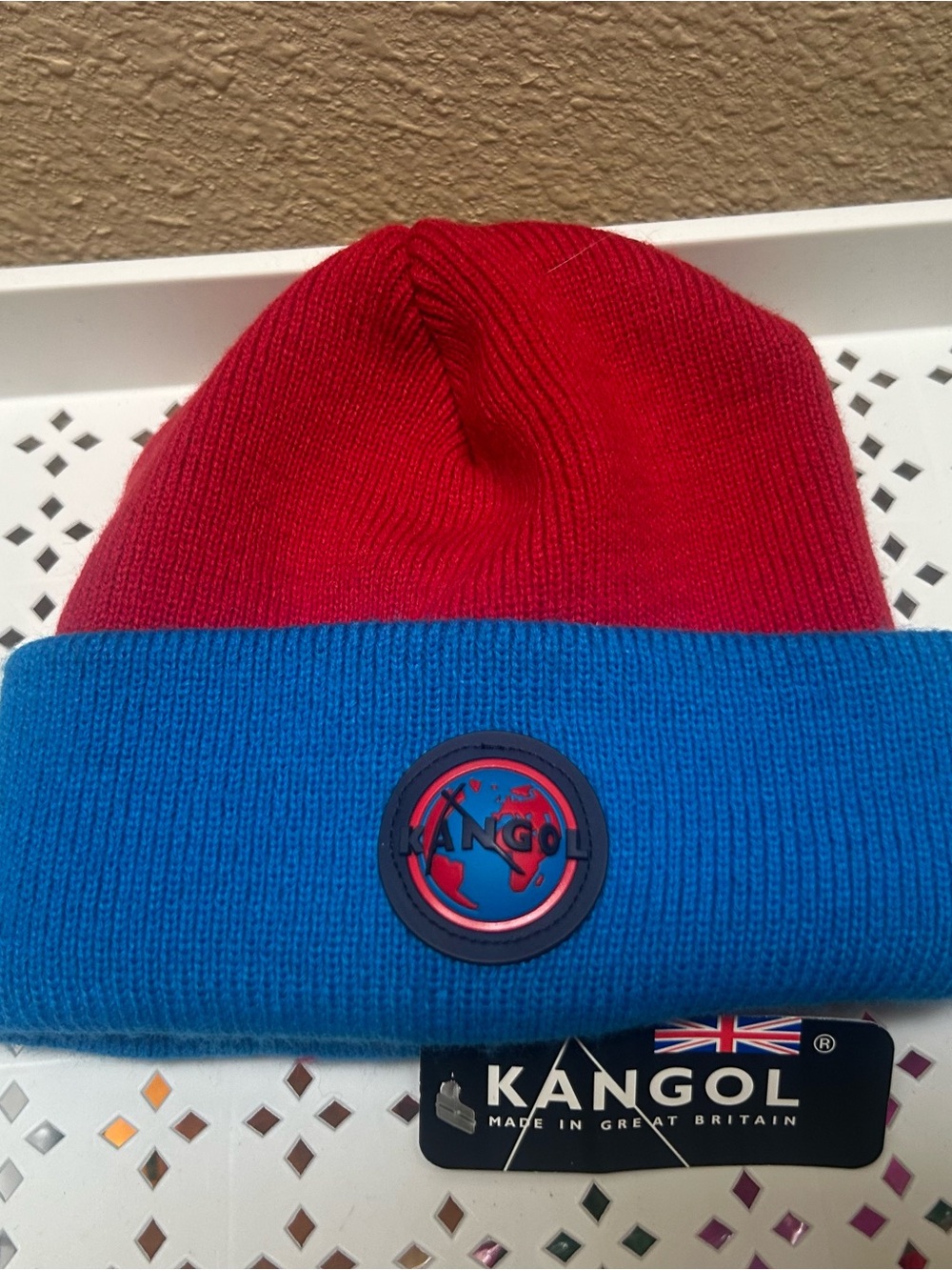 Kangol beanie Two-Tone Red and Blue 100% acrylic Beanie Hat Knit from Australia
